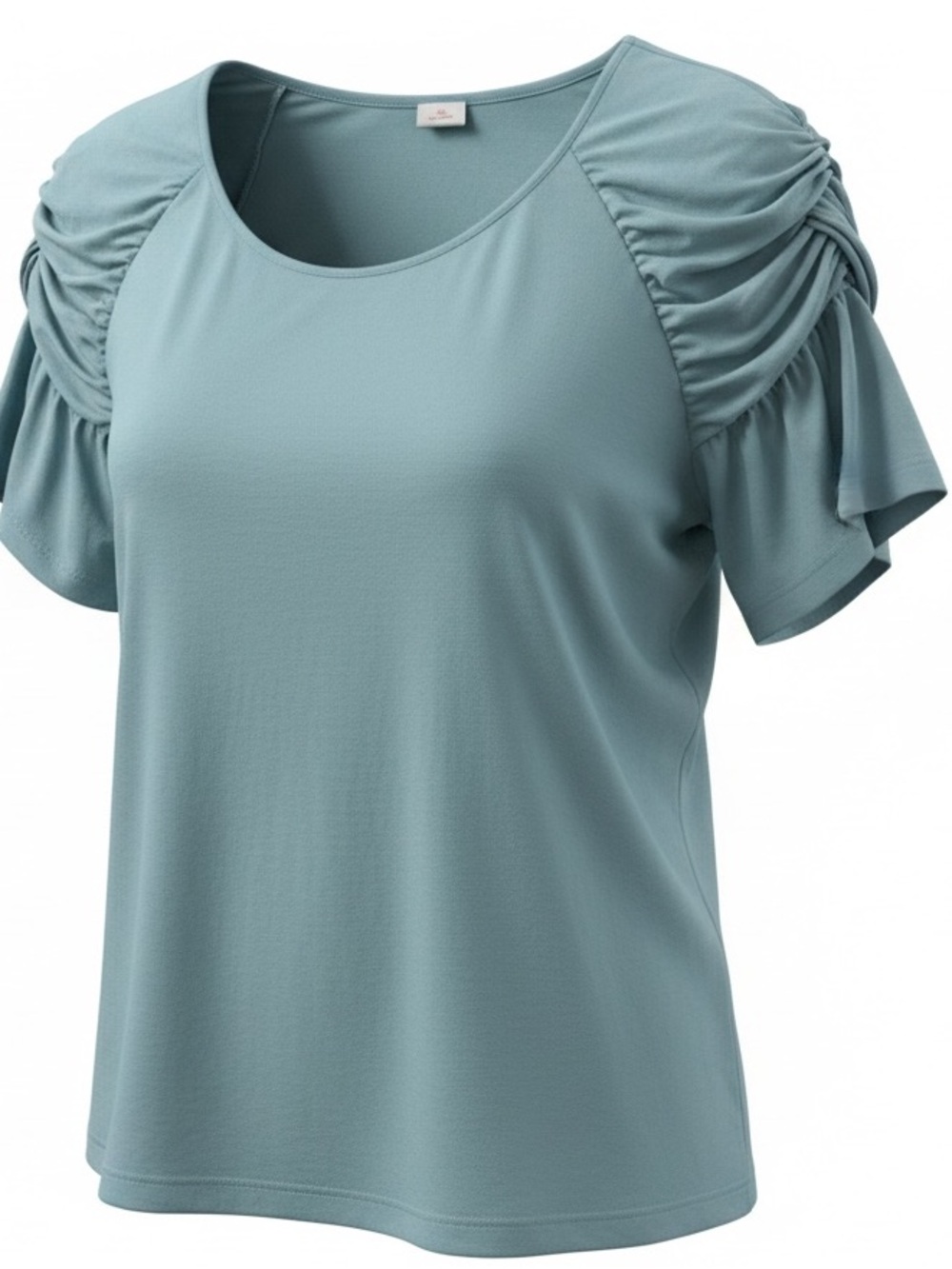 Women’s Blue Solid Knit T-Shirt Scoop Neck Flutter Sleeve Ruffle Size 2X/2T